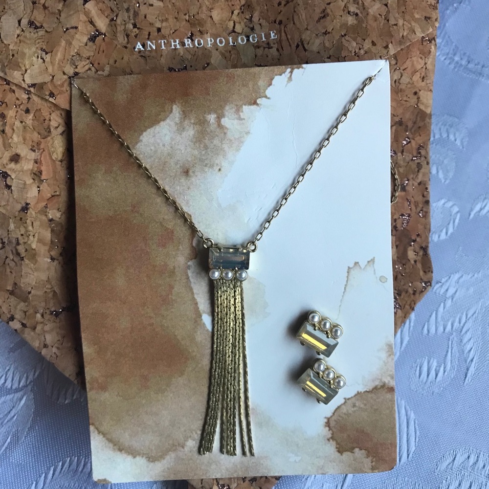 Anthropology gold necklace and earrings